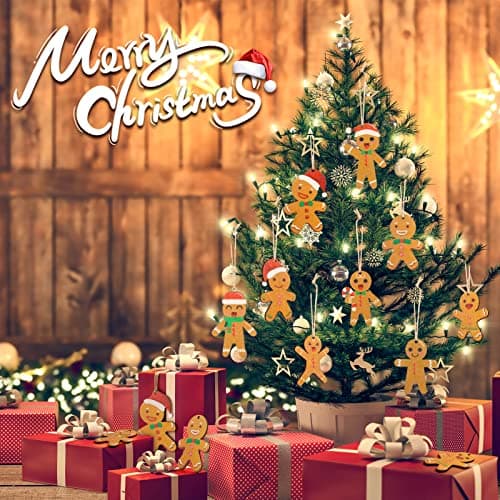 Décoration Sapin Noël en Bois,Ornements à Suspendre pour Sapin de Noël, 12pcs Bonhomme en Pain D'épice Ornements pour la Fête de Noël et la Décoration Intérieure
