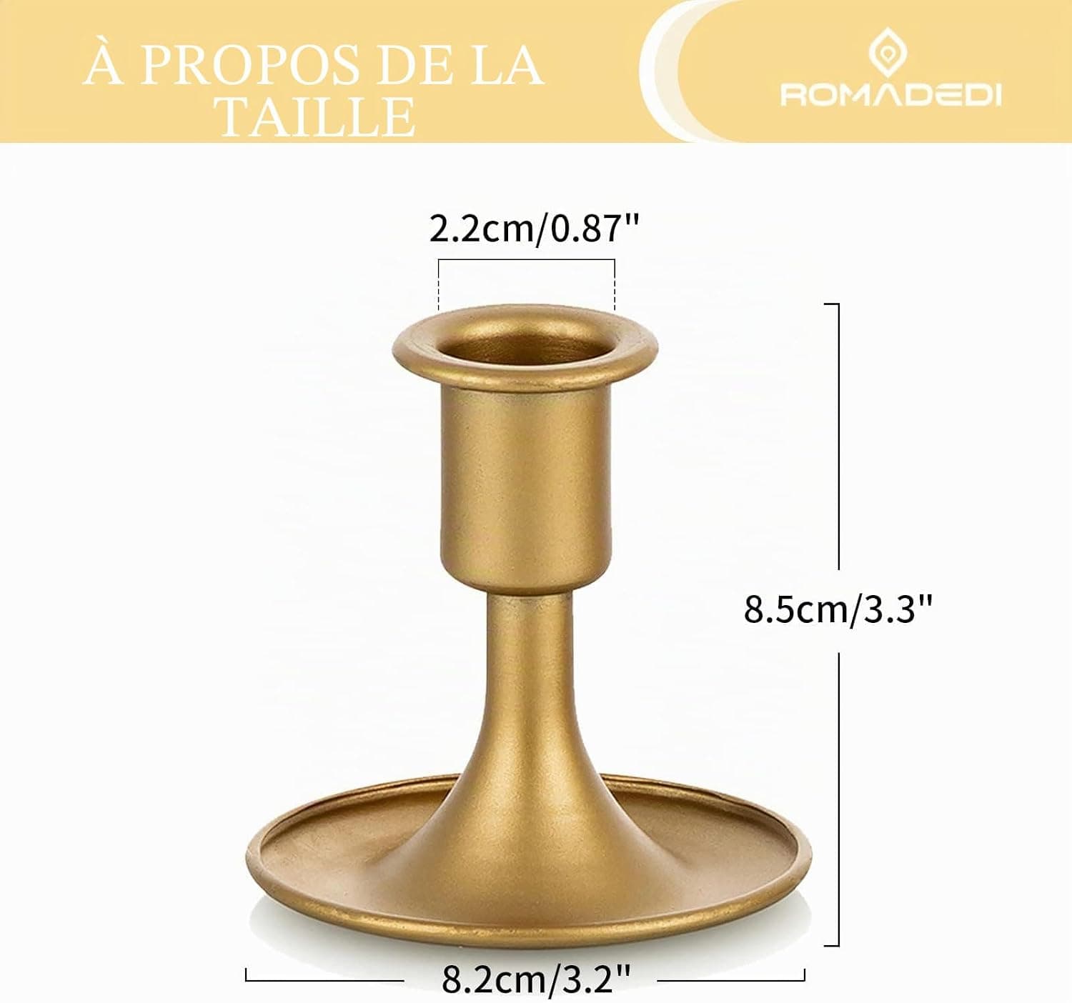 Porte-bougies coniques, Porte-bougies en or Romadedi pour chandelier de table, pour réception de mariage, décoration festive de cheminée de Noël ou décoration d'intérieur, lot de 2