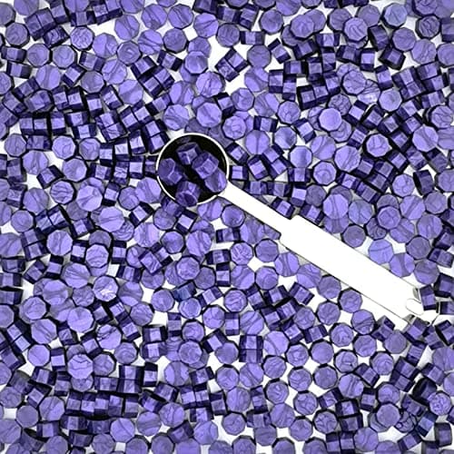 500 Pièces Perles de Cire à Cacheter Sceaux de Cire Octogonaux avec 2 Cuillères de Fusion et 4 Bougies de Thé pour Sceller et Décorer des Lettres(Violet)