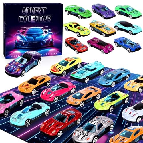 Calendrier de l'Avent 2024 24 Pièces Calendrier de l'Avent Cars Compte à Rebours des 24 Jours de Noël 2024 Jouets Surprise de Noël pour Voitures Calendrier de l'Avent Enfant pour Garçons Filles