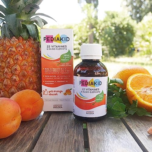 PEDIAKID-Complément Alimentaire Naturel Pediakid 22 Vitamines et Oligo-Éléments -Formule Exclusive au Sirop d'Agave -Optimise les Apports en Vitamines et Minéraux-Goût Orange Abricot