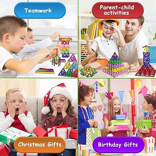 Jokooan Jouet de Construction Magnétiques, 174 Pcs Bâtons Magnétiques Jouet Aimanté Enfant STEM Jouets Éducatifs Intelligence et Ensemble d'Entraînement Cérébral pour Les Enfants