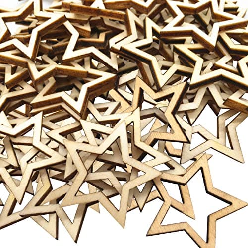 Gativs Étoiles en Bois 100 Pièces D'étoile Bois Embellissement Forme Étoile en Bois Creusé en Bois Etoiles Bois en Forme D'étoile Etoiles Artisanat Ornement 3cm Étoiles en Bois Embellissements