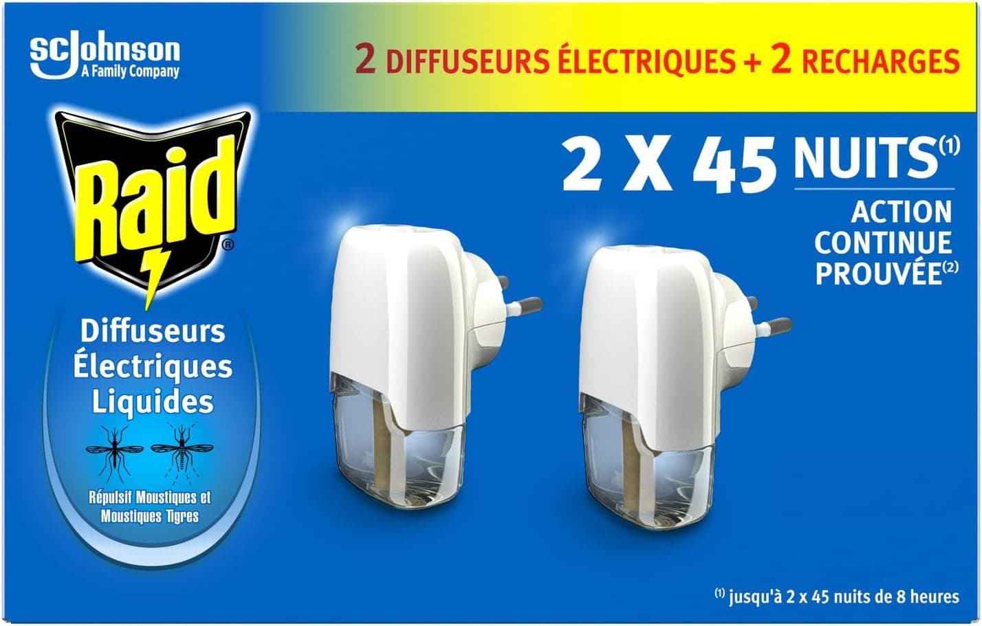Raid Diffuseur Électrique Répulsif Moustiques 2 Diffuseurs + 2 Recharges
