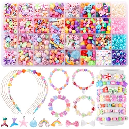 Funtopia 790+pcs Perles pour Bracelet, 32 Types Perles Enfant Kit de Fabrication de Bracelets pour Filles, Bijoux Jouet Enfants pour Filles de 5 à 12 Ans