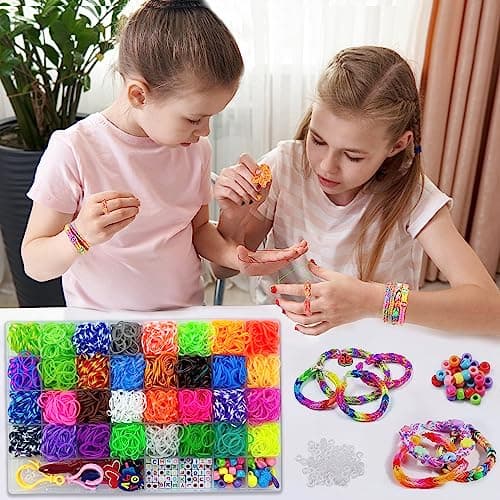 Nutabevr 2500 Élastique Bracelet Kit,40 élastiques plastique grille 32 couleurs Loom Bands avec Boîte,Accessoires pour faire des bracelets Jouets caoutchouc pour colliers pour enfants et bricolage