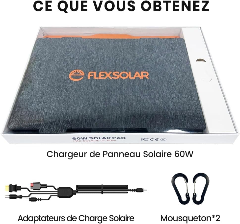Panneau Solaire 60 W, FlexSolar Portable Chargeur Solaire Pliable