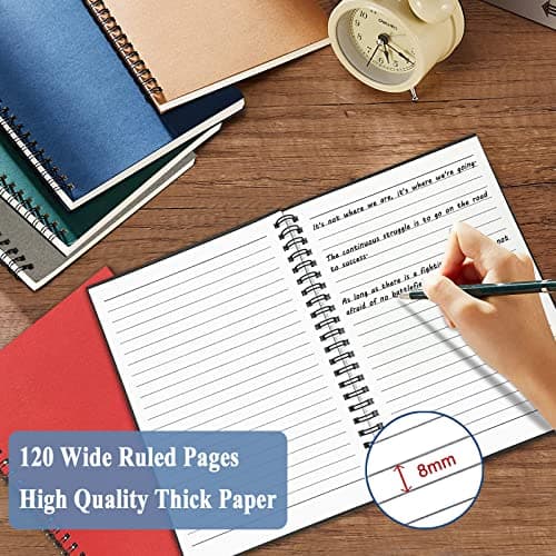 Lot de 6 Cahier Spirale A5, 21x14,5cm 60 Feuilles Lignée Couverture Kraft Colorée Vierge Carnet Spirale A5 Carnet de Notes pour Femmes Adolescentes En écrivant Prendre des Notes École Bureaule Cadeau