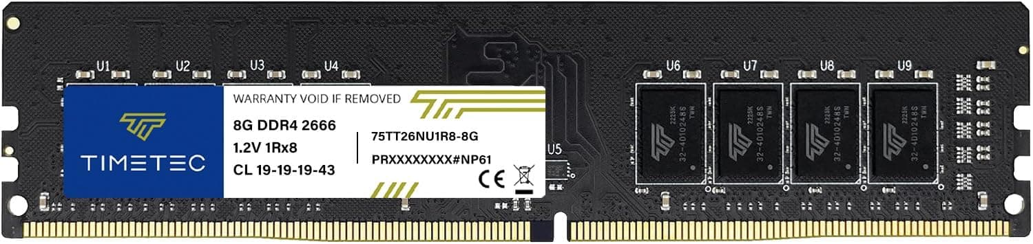 Timetec 8 Go DDR4 2666 MHz (PC4-2666V) PC4-21300 UDIMM RAM de Bureau – Non ECC sans Tampon, 288 Broches, 1,2 V, CL19 Module de mémoire DIMM