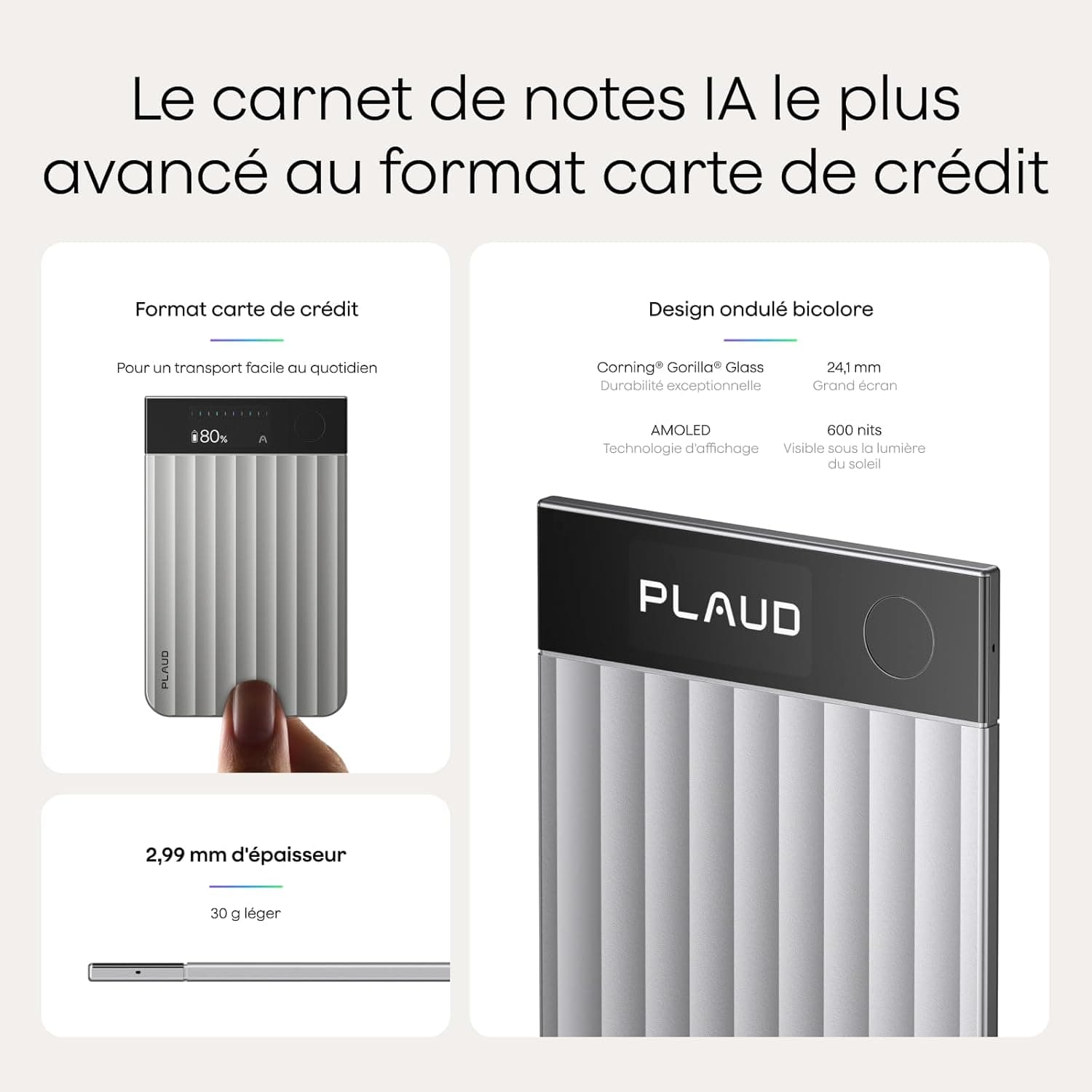 Plaud Note Pro Enregistreur Vocal IA Dictaphone avec Transcription Argent | Résumé IA Saisie multimodale Jusqu’à 50h d’Enregistrement Teams Conçu pour Conférences Réunions Appels Étui Inclus