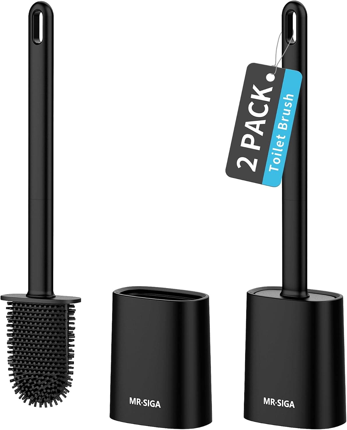 MR.SIGA Brosse WC Silicone, Brosse Toilettes WC avec Support, Lot de 2