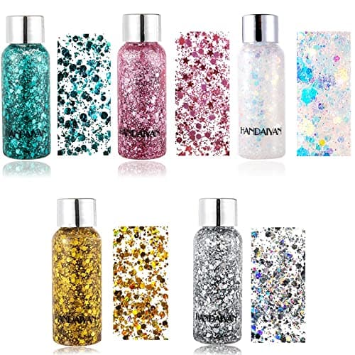 XOPOZON 5 Populaire Couleurs Sirène Paillettes, Sparkling Chunky Glitter Liquide Fard À Paupières Glitter Body Gel pour Cosmétique Visage Cheveux Ongles Maquillage Longue Durée Mousseux 30g