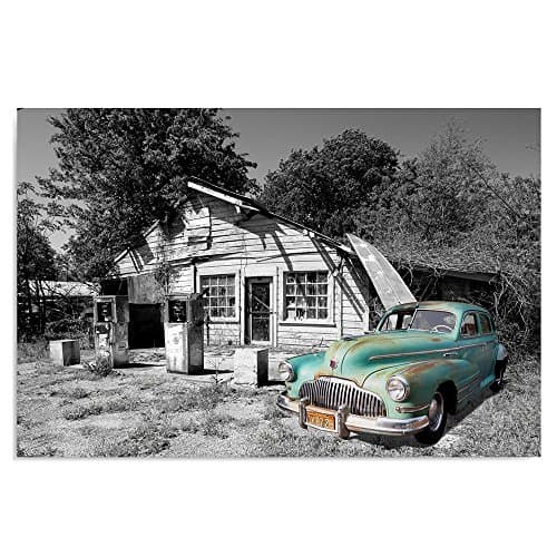 Feeby. Tableau Déco - 1 partie - 70x100 cm, Impression sur Toile Décoration Murale Image Imprimée, VOITURE, CHRYSLER, MOTORISATION, NOIR ET BLANC