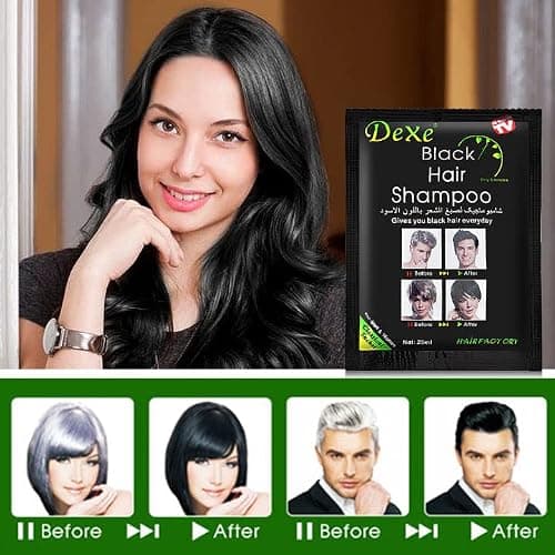 YUOLITA 10 PCS Shampooing Cheveux Noirs pour Hommes Femmes, Teinture Instantanée Cheveux Shampoing aux Ingrédients Naturels Dure 30 Jours Shampooing Teinture Cheveux