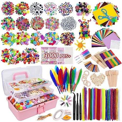 YUTUY Kit Bricolage Enfant,3000+pcs Bricolage Enfant Pipe Cleaners Crafts Set,DIY Activites Manuelles Pompons,Loisirs Creatifs,Activité Manuelle Enfant pour 4-12 Ans