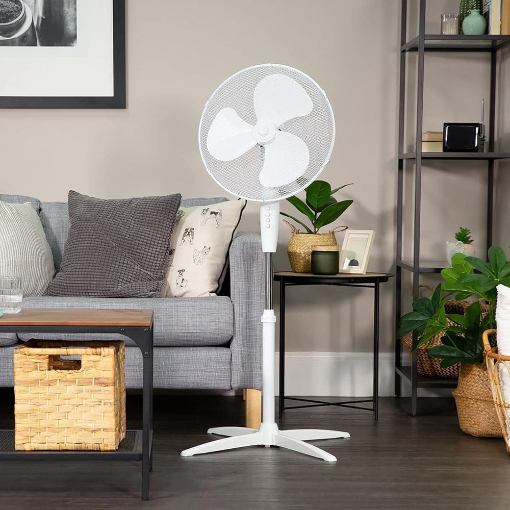 Russell Hobbs 16" Pouces, Léger, Ventilateur Sur Pied, 3 Vitesses, Oscillation Grand Angle, Flux D'Air Puissant, Hauteur Réglable, Blanc - Rhppf1621