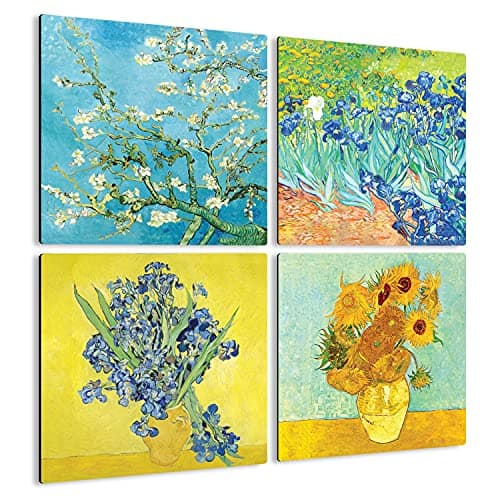 Giallobus - 4 carrés Multi-Panneaux - Vincent Van Gogh - Les Plus Belles œuvres de Van Gogh - Collection 3 - Bois MDF - 29,7x29,7 - x 4 pièces