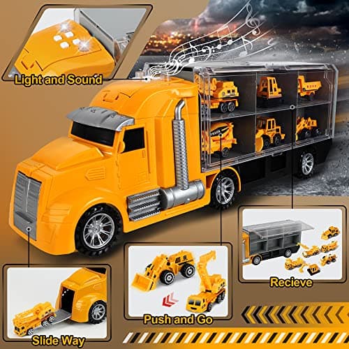 lenbest Camion de Transporteur Voiture Jouet - Ensembles de camions de Construction 11 en 1 Camion Transporteur de Petites Voitures - Anniversaire Noël Cadeau Enfants Garçons 3 Ans