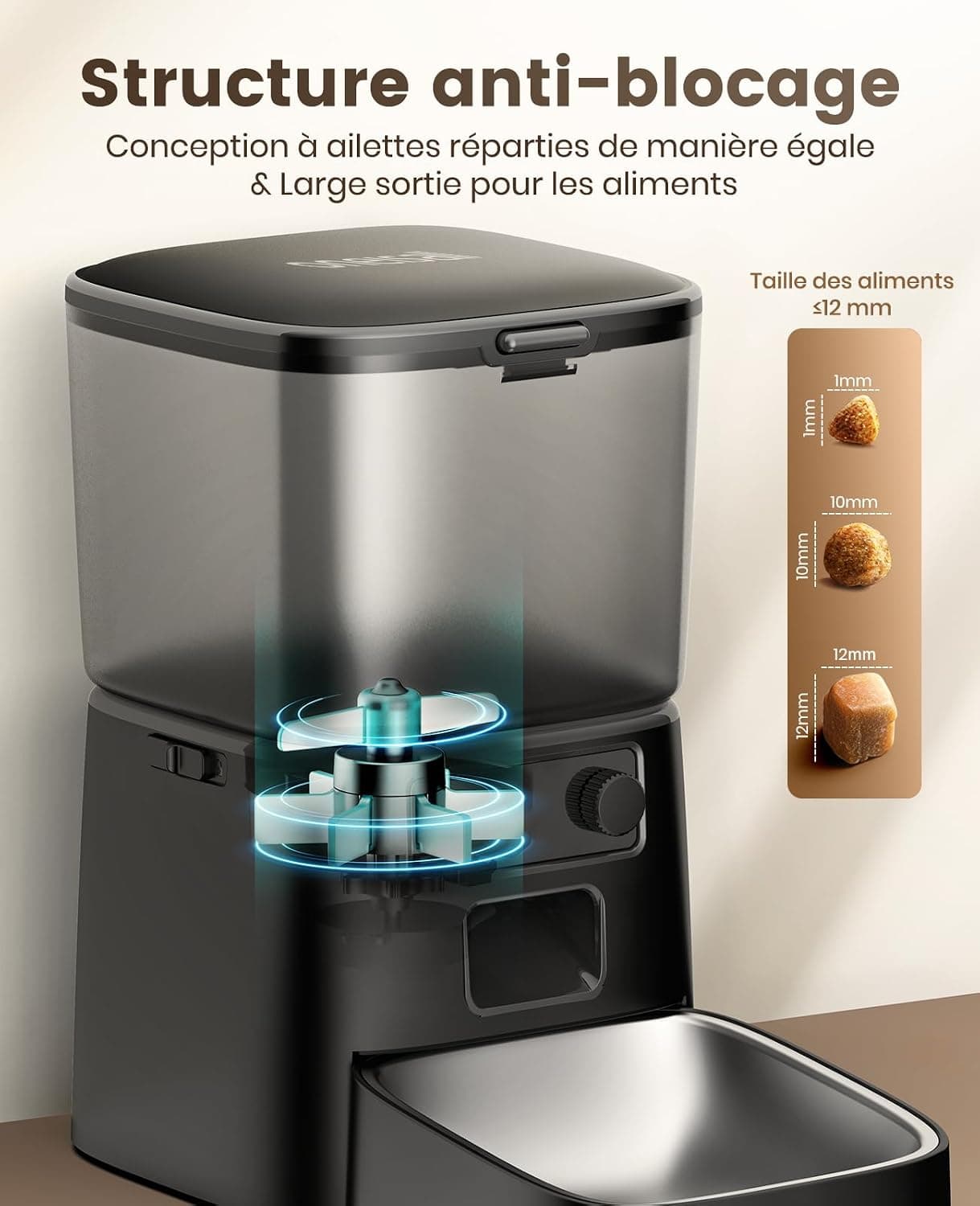 oneisall 3.5L Distributeur Croquettes Chat Automatique WiFi 2,4 GHz, Noir | Distributeur de Nourriture avec APP, Gamelle Automatique pour Chat/Chiens, Mangeoire Programmable, 1-10 Repas/Jour, Bol Inox