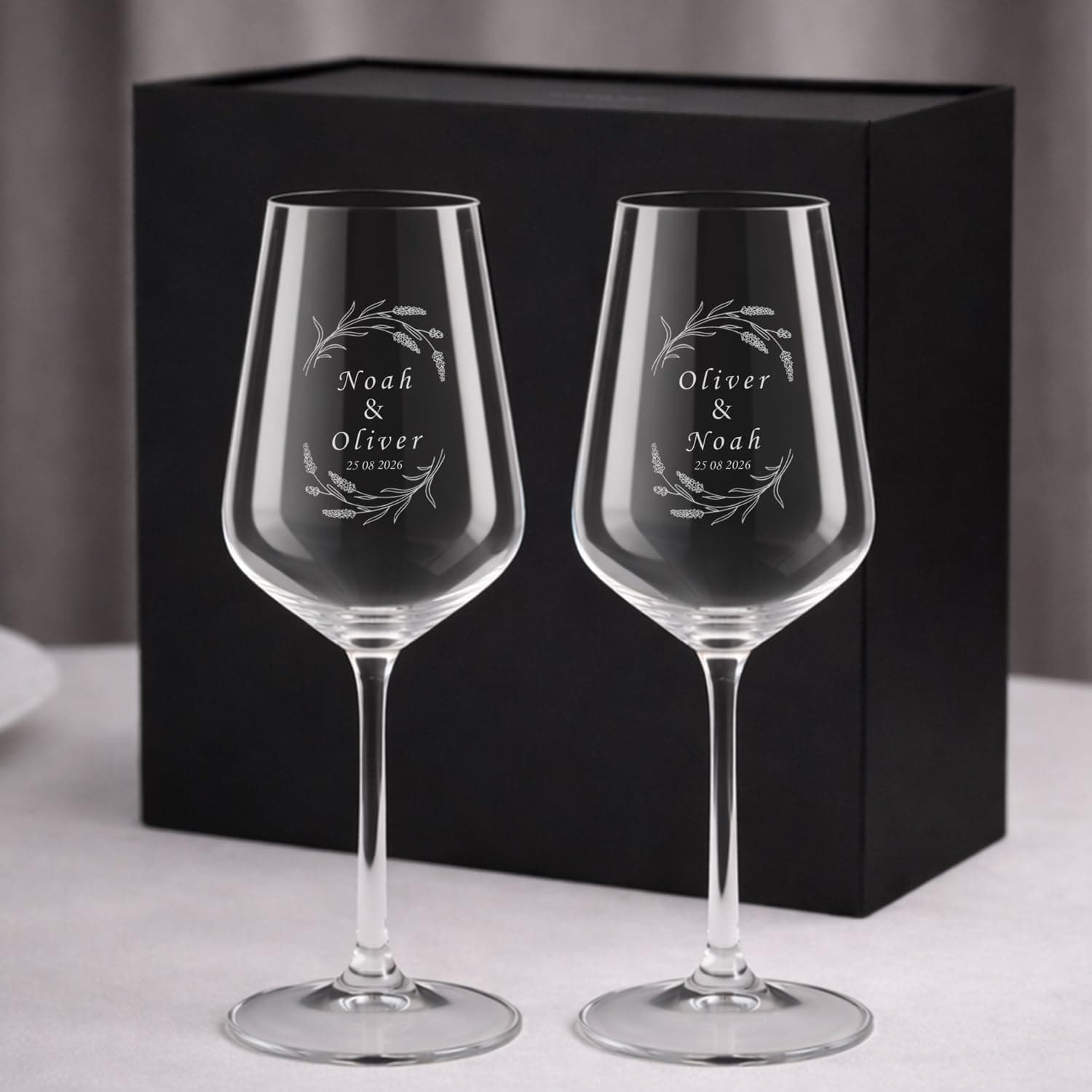 Wanapix | Verres à Vin Bohème Personnalisés | Cadeau de mariage | Flowers