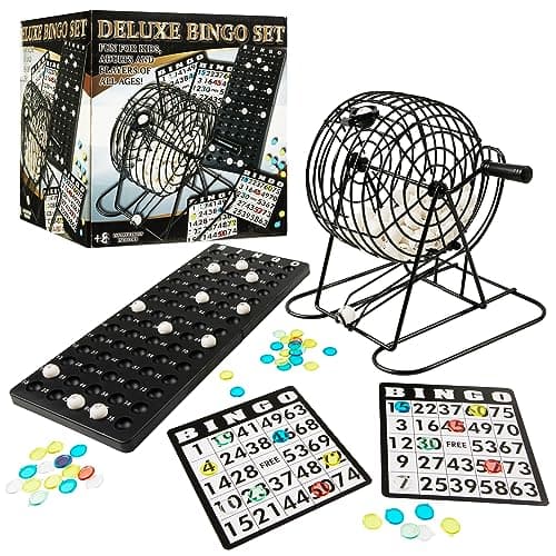 KreativeKraft Jeu de Bingo Enfant Adulte Jeu Loto Bingo Complet avec Distributeur Boules Numérotées Cartes et Jetons Jeux Famille Interieur