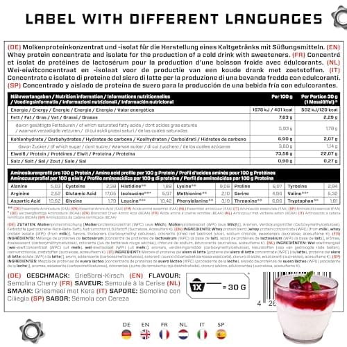 Whey Protein Complex - 1000 g (Semoule au lait avec des Cerises) - Avec part d'isolat - Protéine soluble instantanée en poudre avec BCAA & EAA - German Elite Nutrition