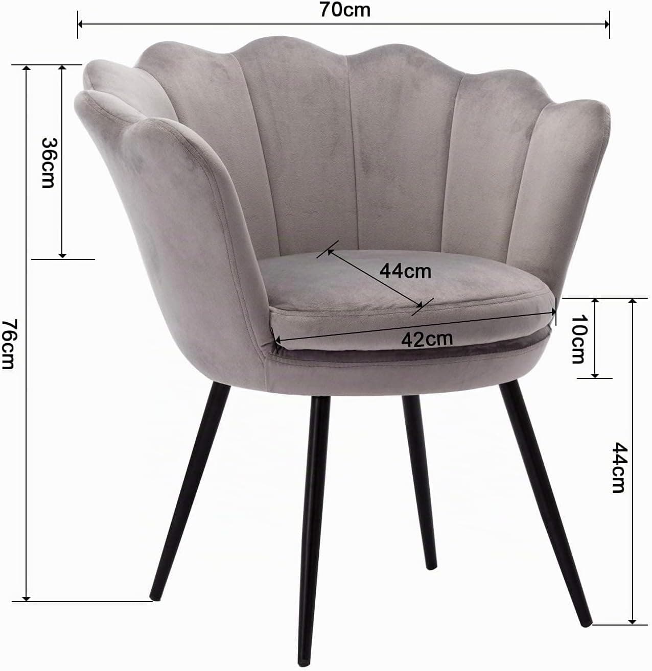 Wahson Fauteuil en Velours Chaise Salon avec Pieds en Métal Noir, Chaise Velour Confortable Chaise Cuisine pour Salon/Chambre/Coiffeuse (Gris)