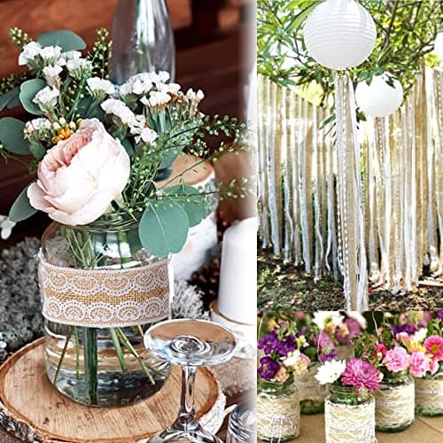 16 Pièces Ruban Dentelle,25M Toile Jute,Ruban Toil Jute,12M Ruban en Jute et 13M Dentelle,Rouleau de Jute,Ruban de Jute Naturel,Ruban Cadeau,Ruban Dentel pour Cadeaux Bricolage Deco Mariage Champetre