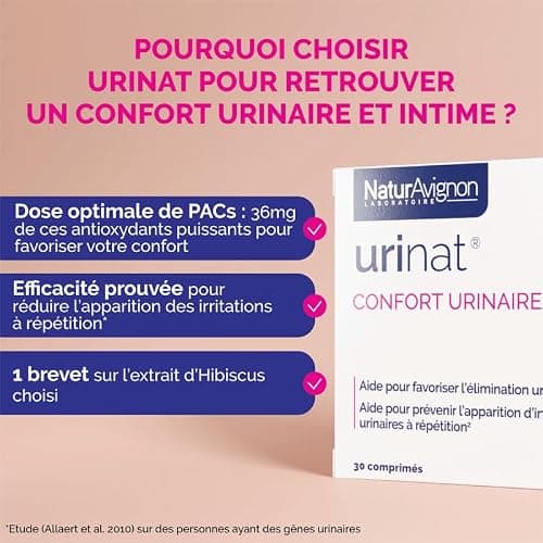Laboratoire NaturAvignon Urinat | Inconforts urinaire et intime | Cranberry, Hibiscus et Orthosiphon | 36 mg de PACs | Efficacité prouvée scientifiquement | Fabriqué en France | 30 comprimés (15jours)