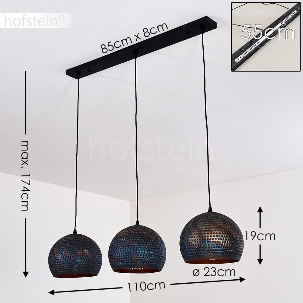 Lampe à suspendre Wildervanksterdallen, lampe à suspendre en métal noir/bronze/bleu scintillant, 3 flammes, 3 x E27, hauteur max. 174 cm, lampe à suspendre au design rétro/vintage, sans ampoules
