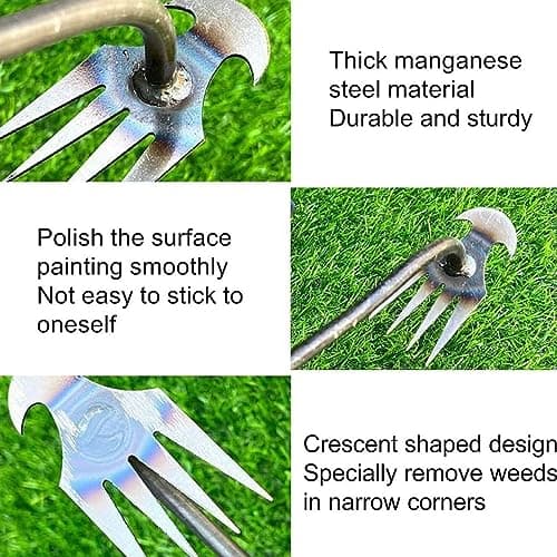 JINGAN Désherbeur en acier inoxydable | Débroussailleuse manuelle en acier inoxydable avec 4 dents | Accessoires d'entretien du jardin antirouille, râteau et houe pour jardin