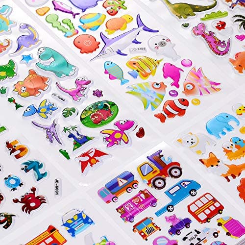 Stickers Enfant 1200+, Gommettes Enfants 2 Ans 3 Ans 4 Ans, 40 Feuilles 3D Gommettes Autocollants Enfant pour Récompenser Scrapbooking, y Compris Voiture, Chiffre, Animaux, Dino, Fruit, Poisson, etc
