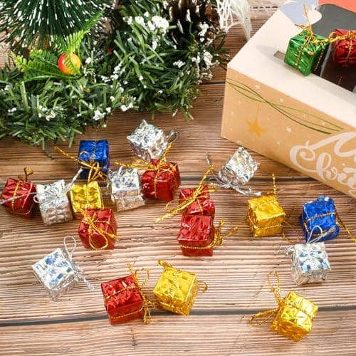 Mini Cadeau Noel, 100 PCS Faux Cadeaux Noel Deco, Décor d'arbre de Noël, Boîte Cadeau en Mousse de Noël, Mini Boîtes Brillantes Ornements, Miniature de Noël Ornement Brillant