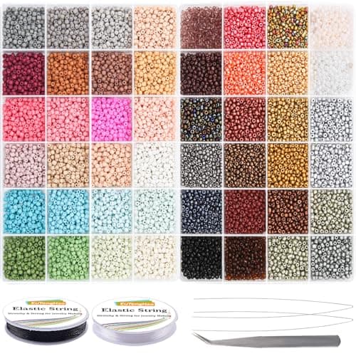 EuTengHao Perles de rocaille en verre pour kit de fabrication de bracelets, petites perles 8/0 pour bracelet, collier, bijoux, bricolage (3mm, 48 couleurs, verre dépoli et verre laqué)
