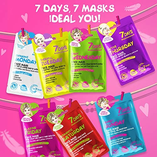 7Days Coffret Cadeau De Soins Pour Le Visage Avec Masques en Feuille - Ensemble De Masques En Tissu Hydratants, Nourrissants, Coffret Cadeau Beauté Avec Masque Visage Pour Femmes