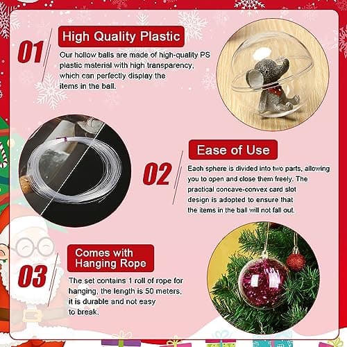 LIMITADA 40 Pcs Boule de Noël Transparente 4/5 cm Boules Transparentes à Remplir en Plastique Boules Transparentes à Garnir Séparables Petite Boule Transparente Sapin pour Décoration Arbre de Noël DIY