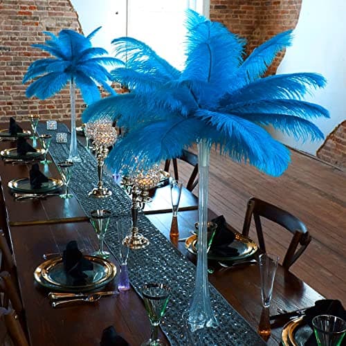 Mwoot 10pcs Naturelles Plumes d’Autruche, Ostrich Feathers Plume 25-30CM pour Les Chapeaux, Maison, Mariage fête Décoration (Bleu)