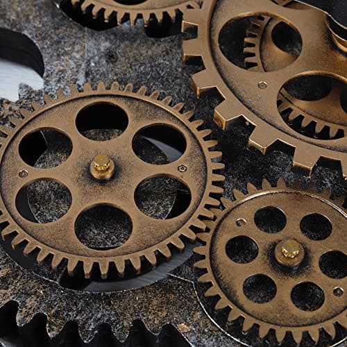 Lafocuse Horloge Murale Geante avec Engrenages Mobiles, Marron Industrielle Bois, Steampunk XXL Vintage Pendule Murale Retro, Chiffres Romains 57cm pour Salon Bar Bureau