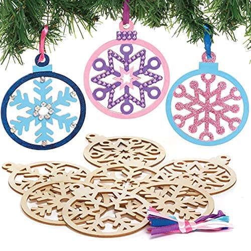 Baker Ross FE898 Boules de Noel Enfant en Bois en forme de Flocons de Neige - Lot de 10, Decoration Bois à Décorer, Bois a Peindre Enfant, Activites Manuelles pour Enfants
