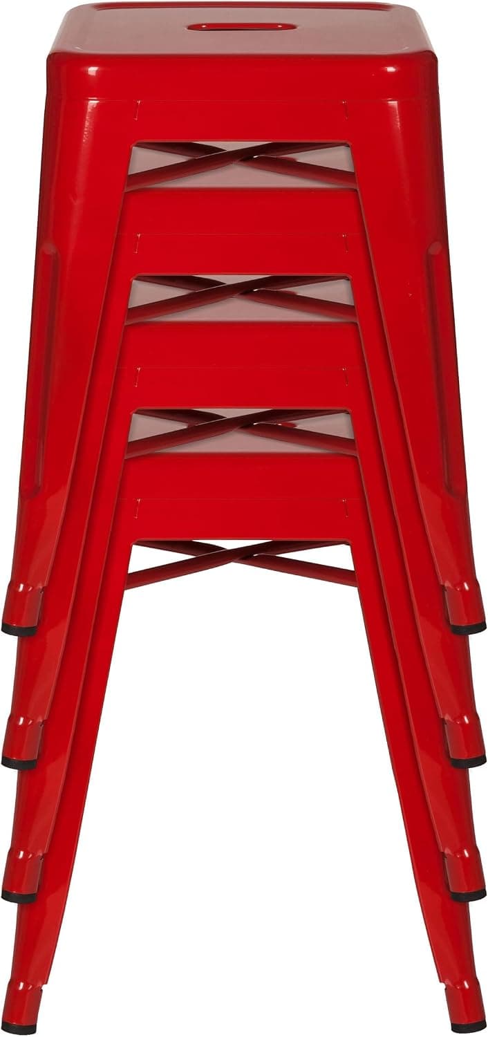 hjh OFFICE 645001 Tabouret bistrot VANTAGGIO Métal Rouge, Tabouret au Look Industriel et Moderne, empilable | Construction en acier robuste, charge jusqu'à 150 kg, rouge