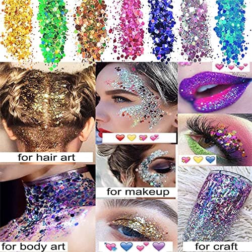 12 Pièces Paillettes Fluorescentes Visage Corps, Holographique Paillettes, Fluorescent Paillette, Paillettes Gel, Paillettes Ensemble pour Ongles, pour Visage, Fluorescent Paillette pour DIY, Corps