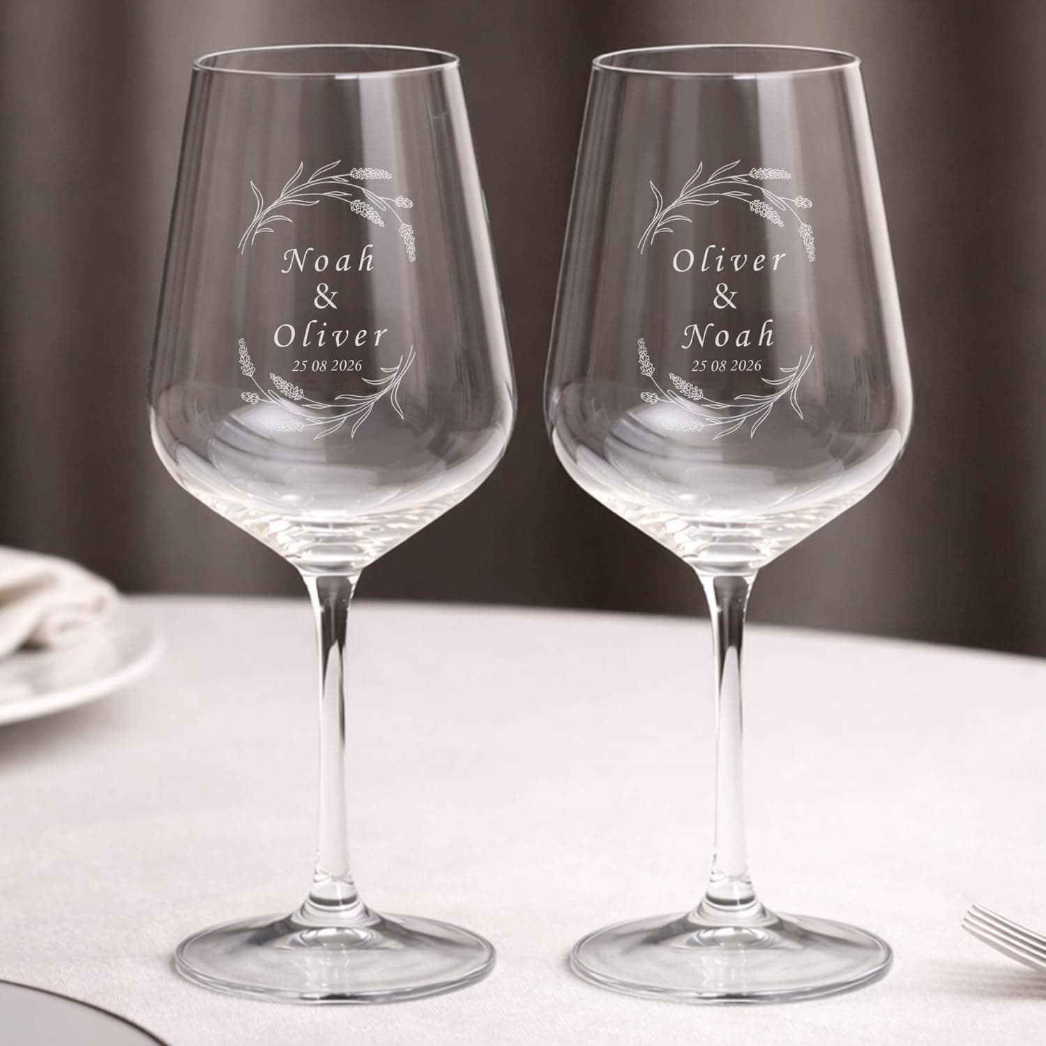Wanapix | Verres à Vin Bohème Personnalisés | Cadeau de mariage | Flowers