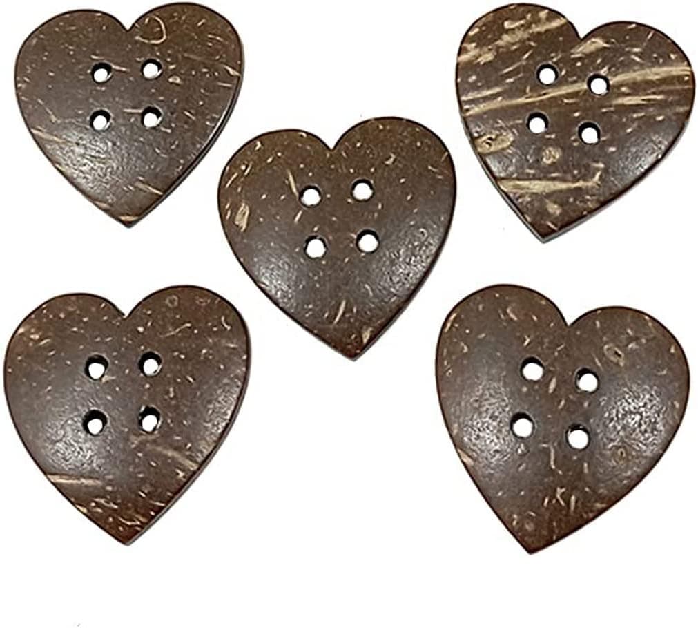 30 Boutons en Noix de Coco en Forme de Coeur, 35 mm, pour l'Artisanat, la Couture et la Décoration (Coco2, 35mm)
