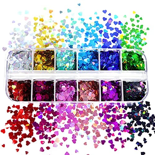 Yushu Paillettes holographiques, paillettes en forme de cœur, paillettes de remplissage en résine époxy, paillettes d'amour remplies d'époxy, pigments de slime, décoration de flocons de fabrication de