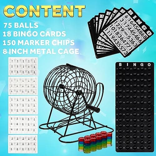KreativeKraft Jeu de Bingo Enfant Adulte Jeu Loto Bingo Complet avec Distributeur Boules Numérotées Cartes et Jetons Jeux Famille Interieur
