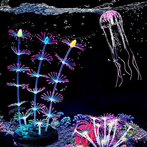Cayway Lot de 4 plantes artificielles avec corail en silicone et anémone de mer artificielle pour aquarium