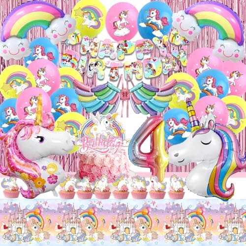 52 Pcs Decoration Licorn Anniversaire, Anniversaire Licorn, Decoration Anniversaire Licorn Fille, Ballon Licorn Anniversaire, Ballon Anniversaire Fille, Anniversaire Licorn 4 Ans