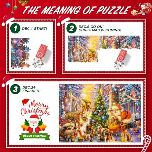 Calendrier de l'Avent Puzzle 2024, Puzzle de Noël 24 Jours Compte à Rebours, Jeux de Société pour Familles, Puzzle de Noël pour Adultes et Enfants, 1008 Pièces 70 x 50 cm