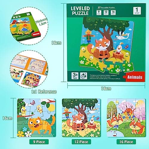 shineFinder Jeu magnétique Puzzle - Jeux de Voyage Enfants à partir de 3 4 5 Ans - pour occuper Les Enfants en Avion/Voiture (Niveau 1 | Animaux, 1pcs)