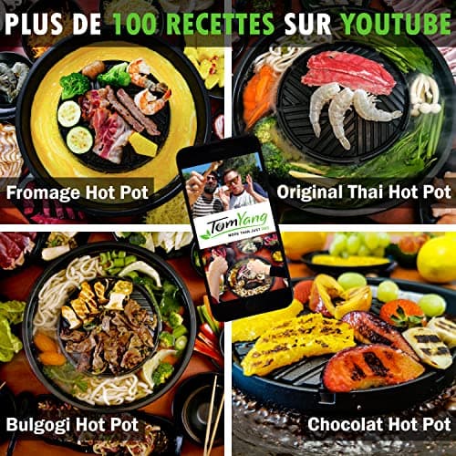 TomYang Hot Pot, barbecue thaïlandais et hot pot original, BBQ thai électrique multicuiseur, revêtement suisse, design allemand, +100 vidéos de recettes. Barbecue coréen de table, appareil raclette
